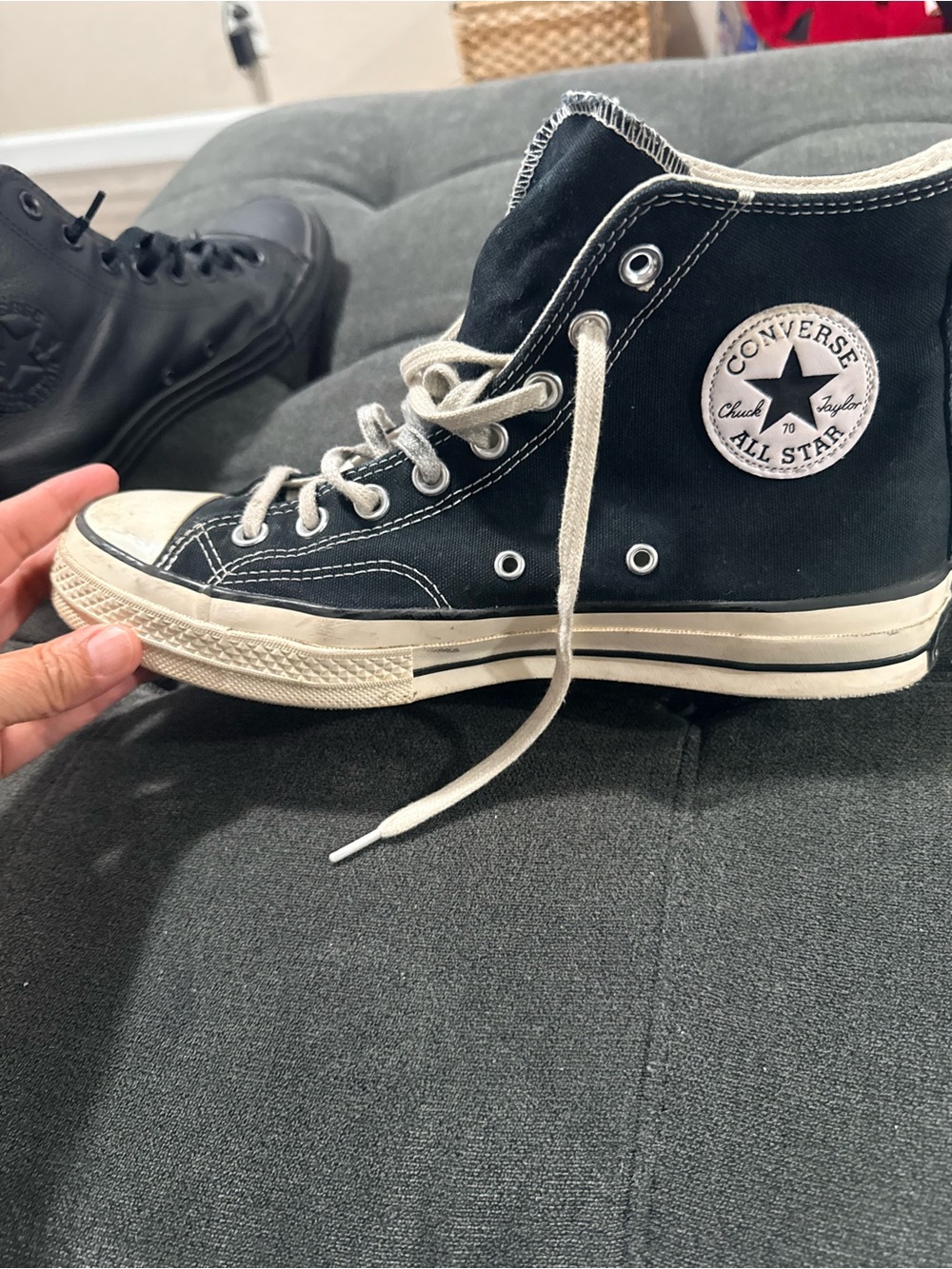 Converse Black High-Top Canvas Sneakers with White Trim size 8 men's 10 woman's - Picture 4 of 13